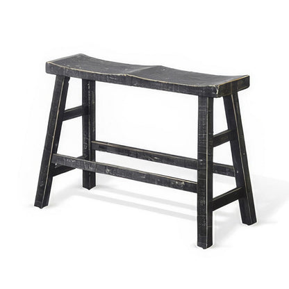 Benjara Rena Counter Height Bench, 33 Inch Rustic Black Mahogany Wood Frame