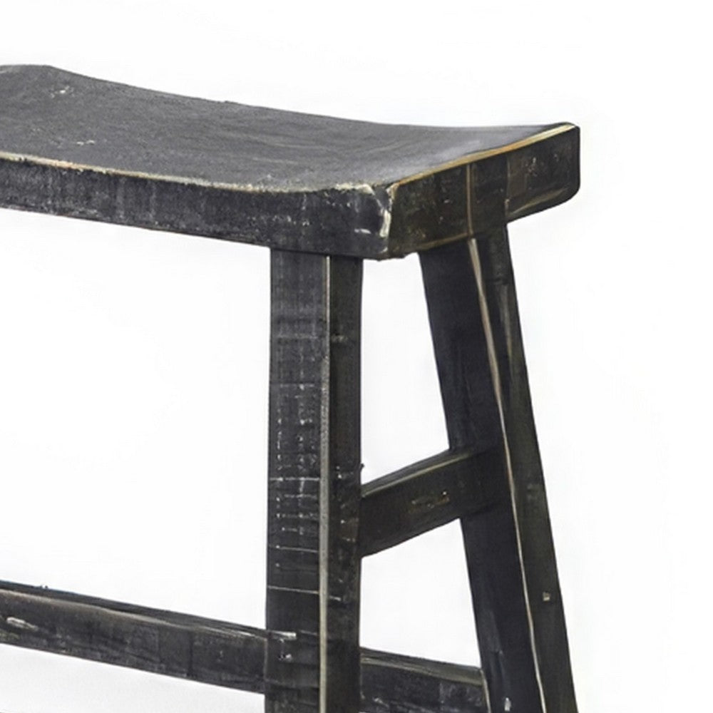 Benjara Rena Counter Height Bench, 33 Inch Rustic Black Mahogany Wood Frame