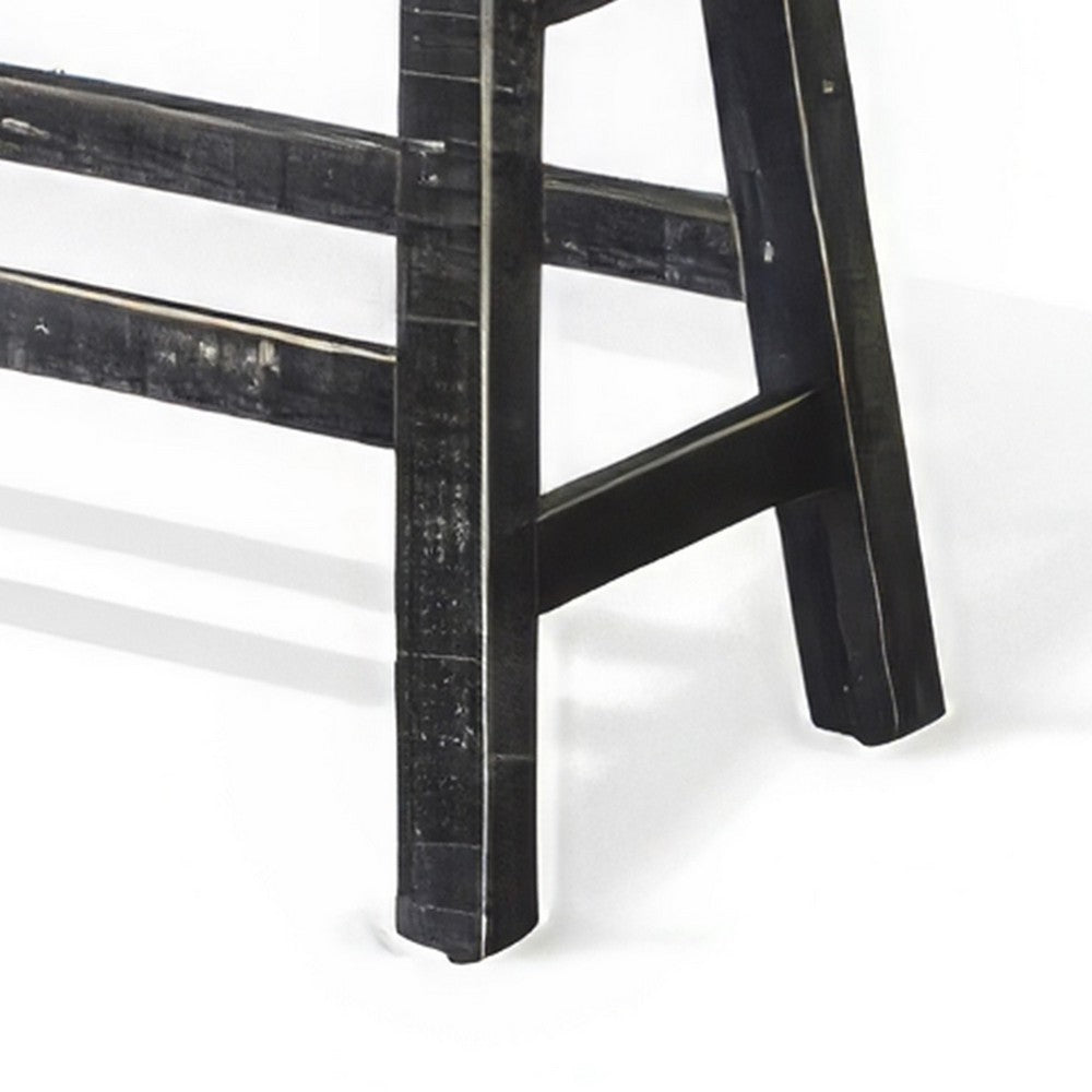 Benjara Rena Counter Height Bench, 33 Inch Rustic Black Mahogany Wood Frame