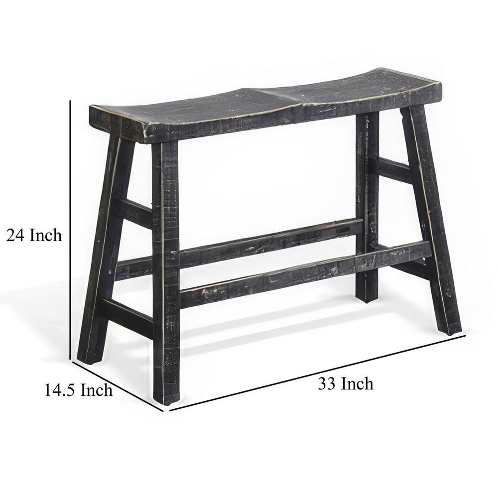 Benjara Rena Counter Height Bench, 33 Inch Rustic Black Mahogany Wood Frame