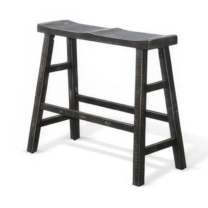 Benjara Rena Bar Height Bench | Trestle Legs with Footrests | 33" Wide Rustic Black Mahogany Wood