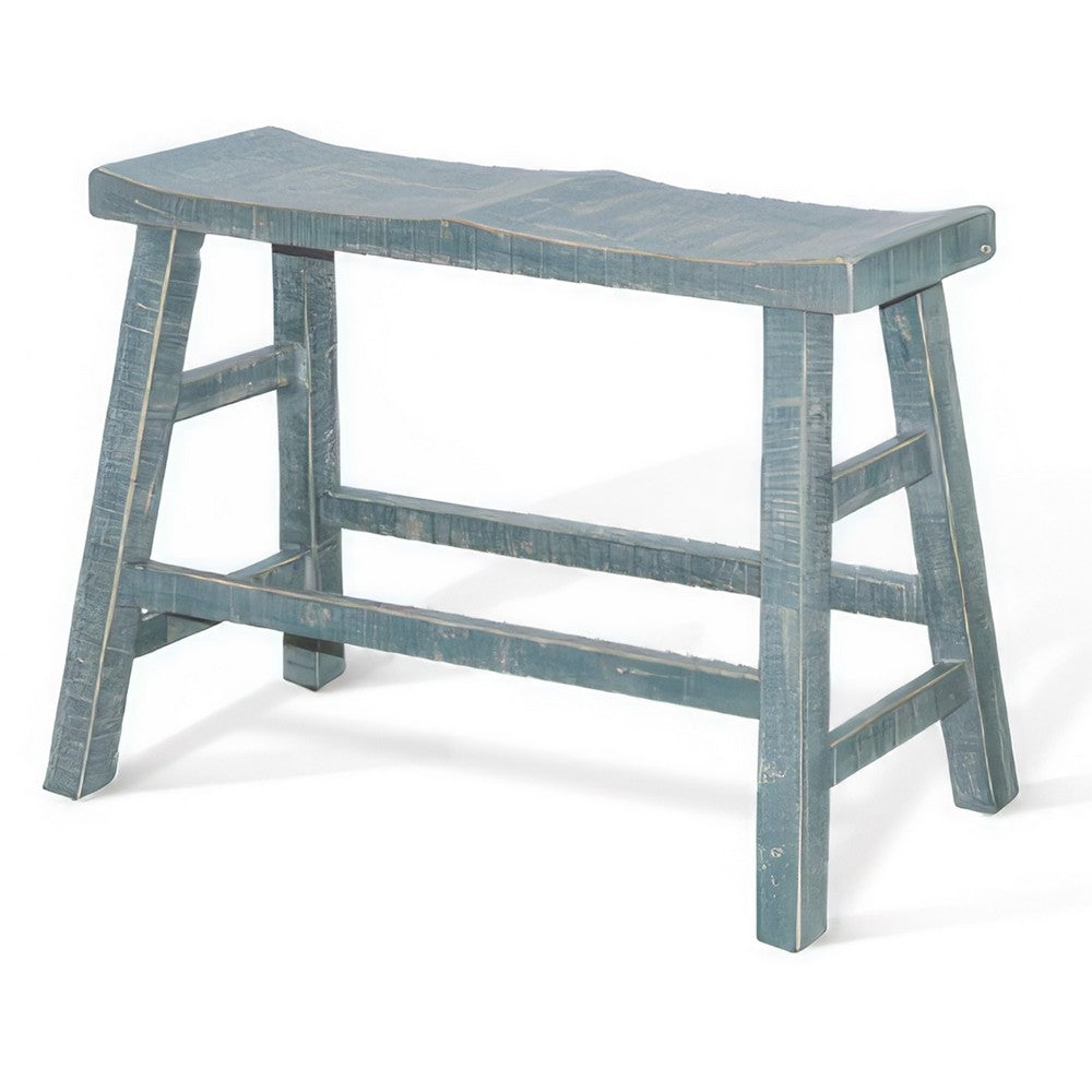 Benjara Rena Counter Height Bench, 33 Inch Seagrass Green Mahogany Wood Frame