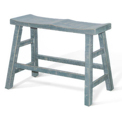Benjara Rena Counter Height Bench, 33 Inch Seagrass Green Mahogany Wood Frame