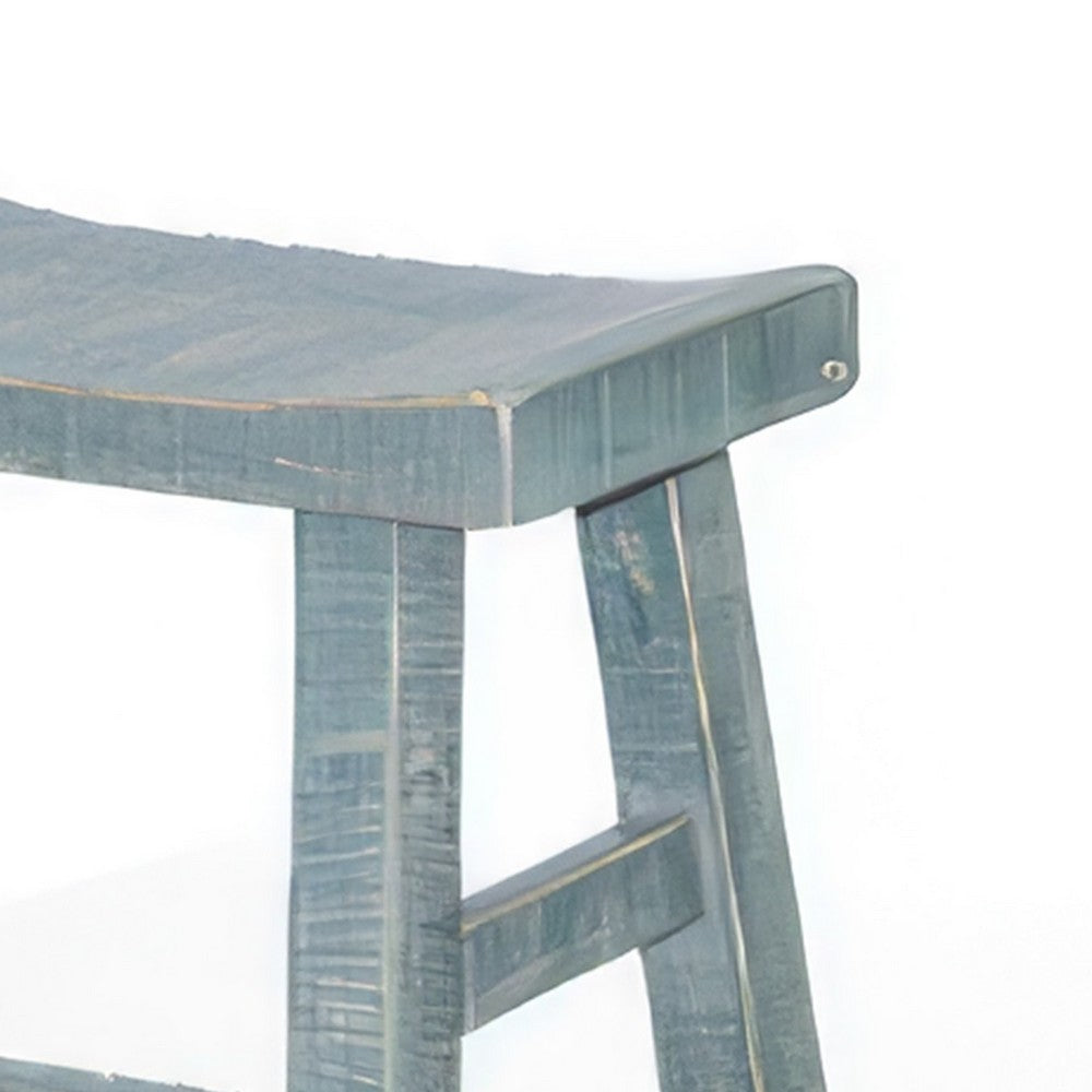 Benjara Rena Counter Height Bench, 33 Inch Seagrass Green Mahogany Wood Frame