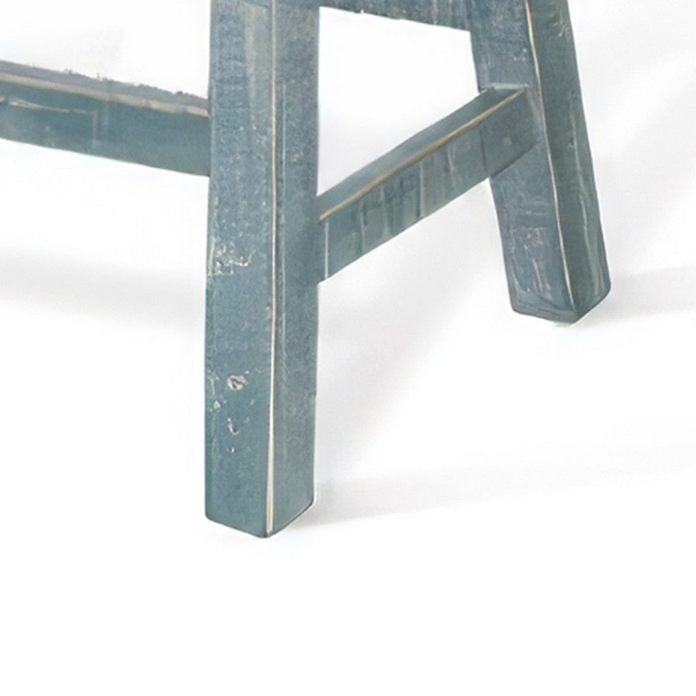 Benjara Rena Counter Height Bench, 33 Inch Seagrass Green Mahogany Wood Frame