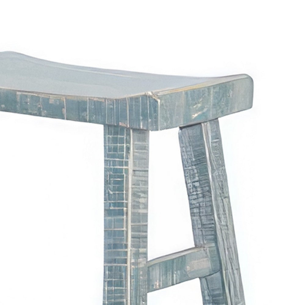 Benjara Rena Bar Height Bench, 33 Inch Rustic Seagrass Green Mahogany Wood