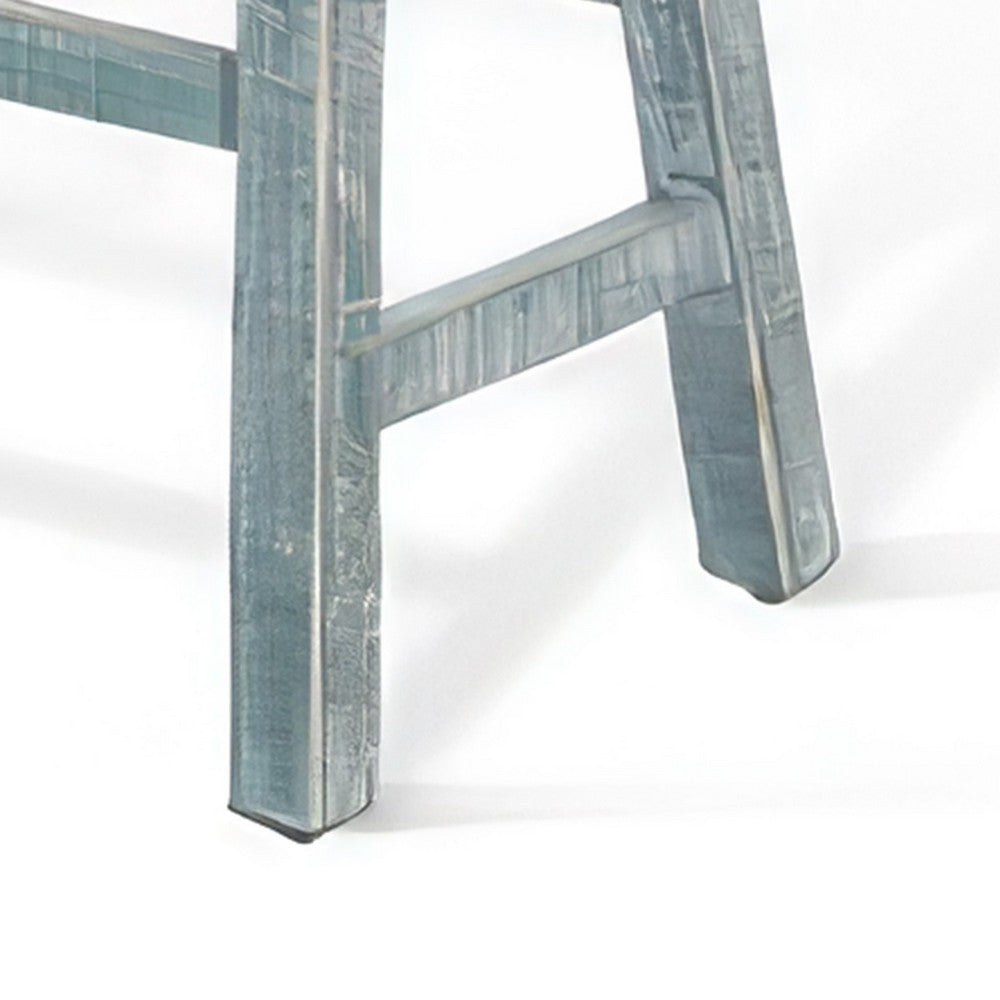 Benjara Rena Bar Height Bench, 33 Inch Rustic Seagrass Green Mahogany Wood
