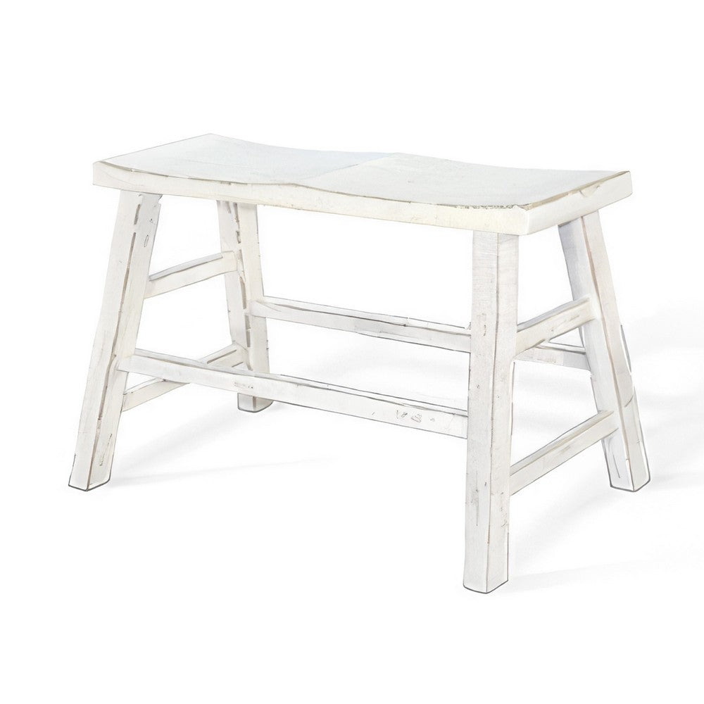 Benjara Rena Counter Height Bench | Trestle Legs with Footrests | 33" Wide White Sand Mahogany Wood