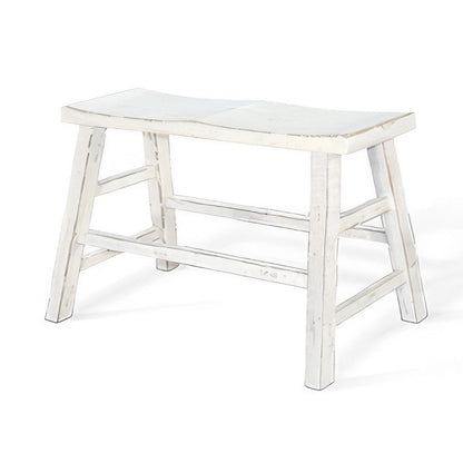 Benjara Rena Counter Height Bench | Trestle Legs with Footrests | 33" Wide White Sand Mahogany Wood