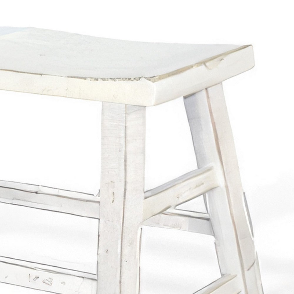 Benjara Rena Counter Height Bench | Trestle Legs with Footrests | 33" Wide White Sand Mahogany Wood