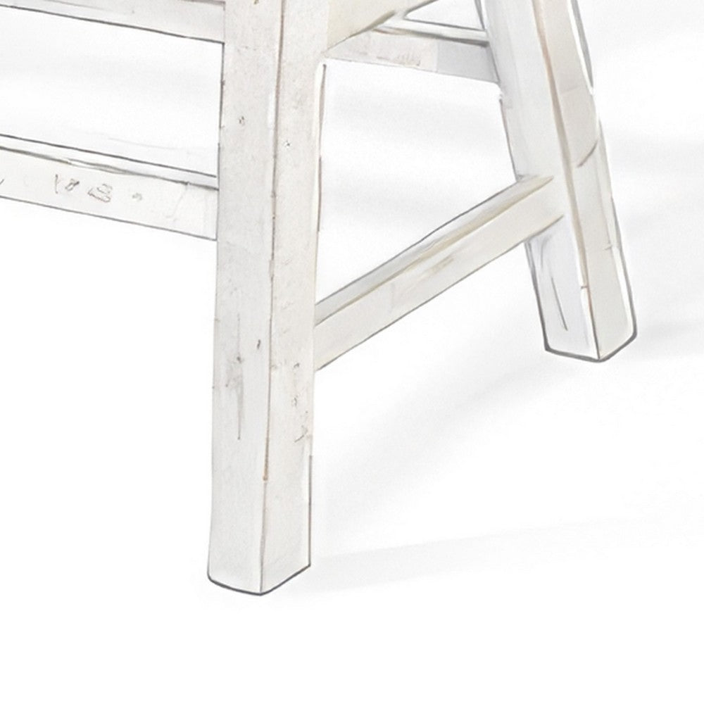 Benjara Rena Counter Height Bench | Trestle Legs with Footrests | 33" Wide White Sand Mahogany Wood