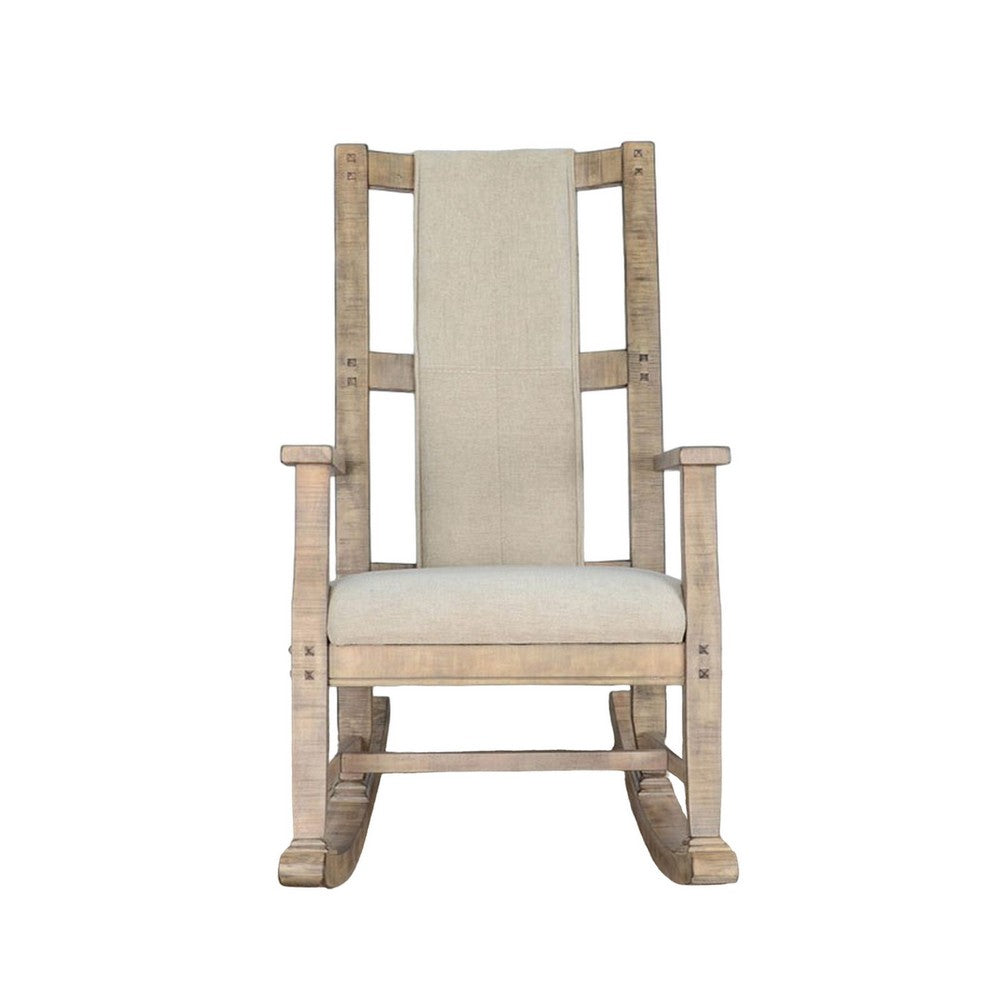 Benjara Rena Rocking Chair, Cushion Seat And Back, Brown Mahogany Mindy Wood