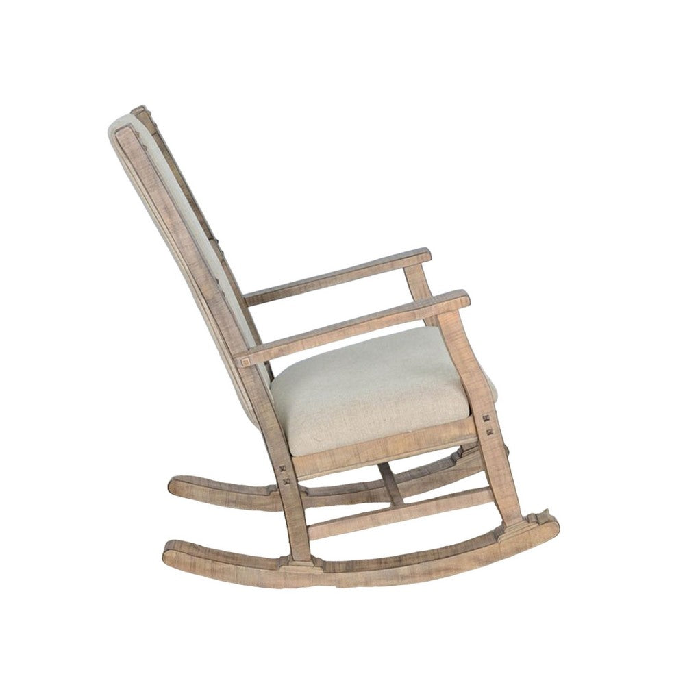 Benjara Rena Rocking Chair, Cushion Seat And Back, Brown Mahogany Mindy Wood