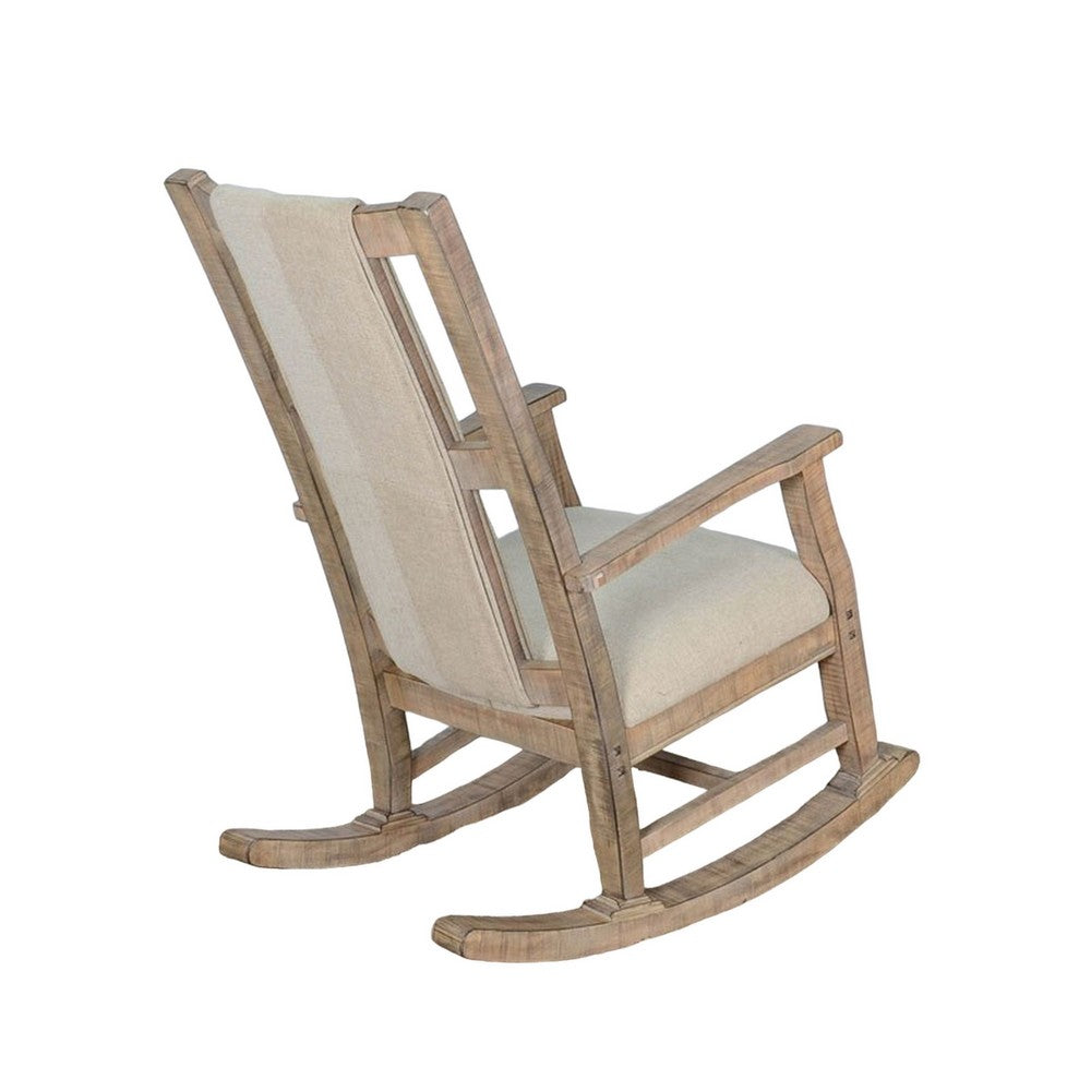 Benjara Rena Rocking Chair, Cushion Seat And Back, Brown Mahogany Mindy Wood
