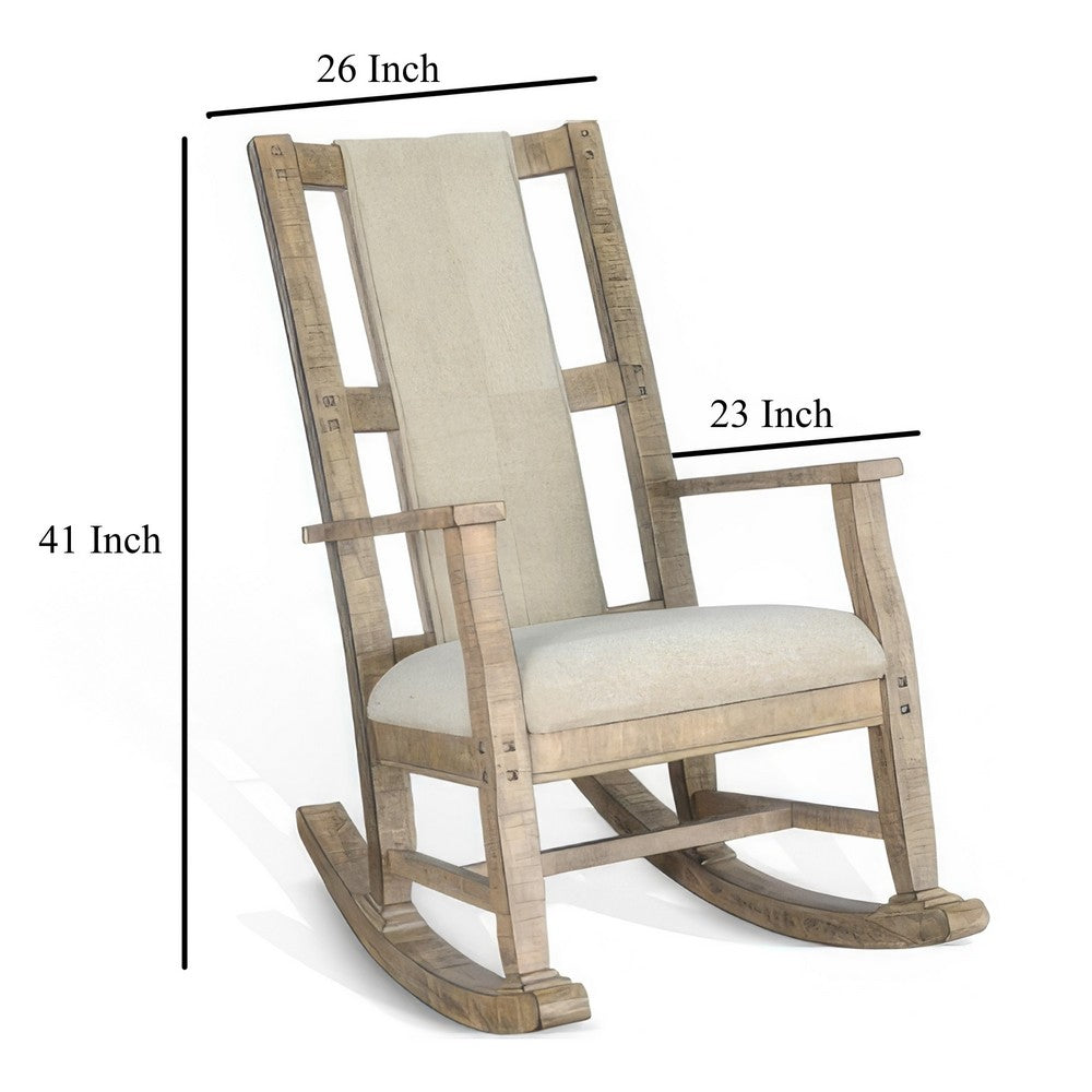 Benjara Rena Rocking Chair, Cushion Seat And Back, Brown Mahogany Mindy Wood
