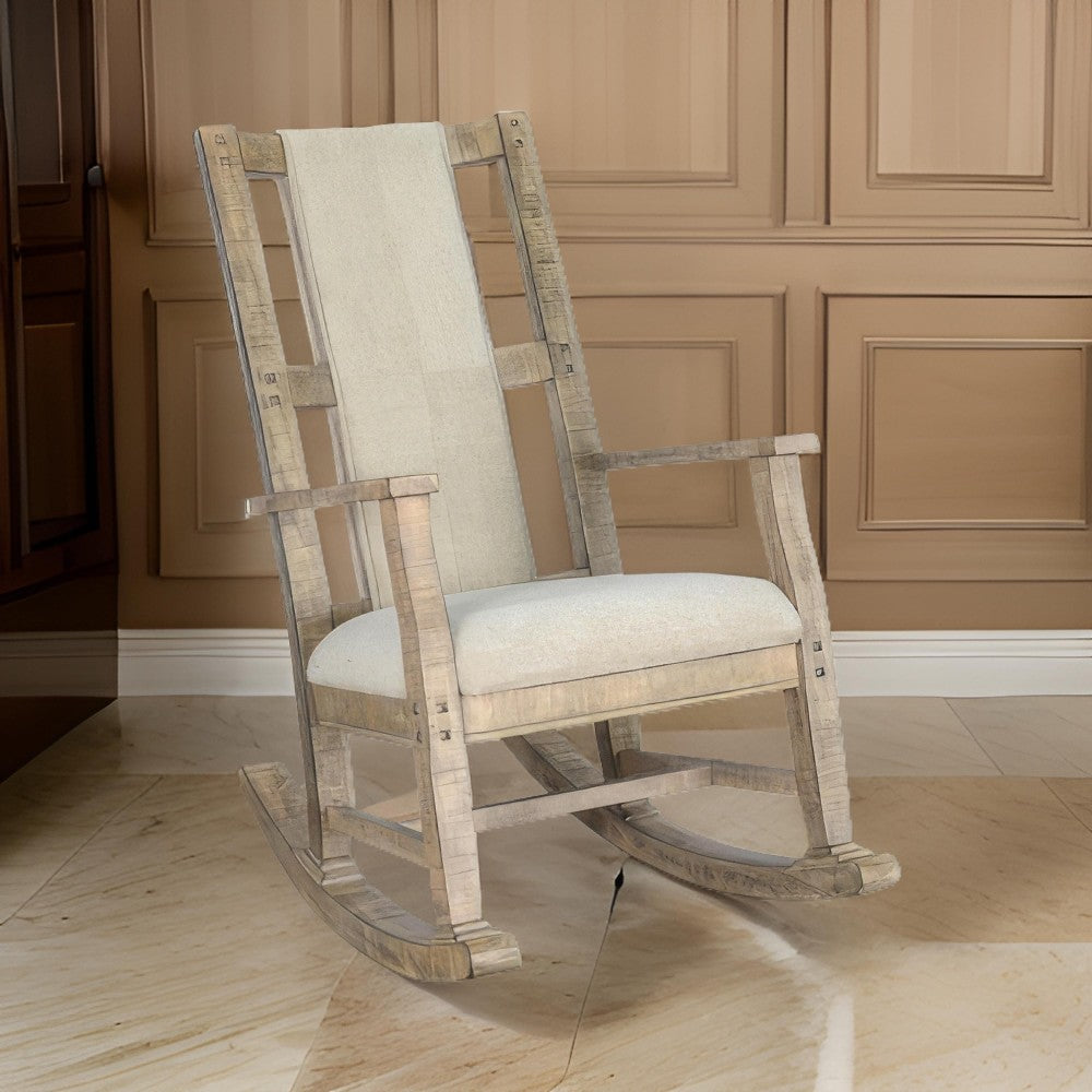 Benjara Rena Rocking Chair, Cushion Seat And Back, Brown Mahogany Mindy Wood