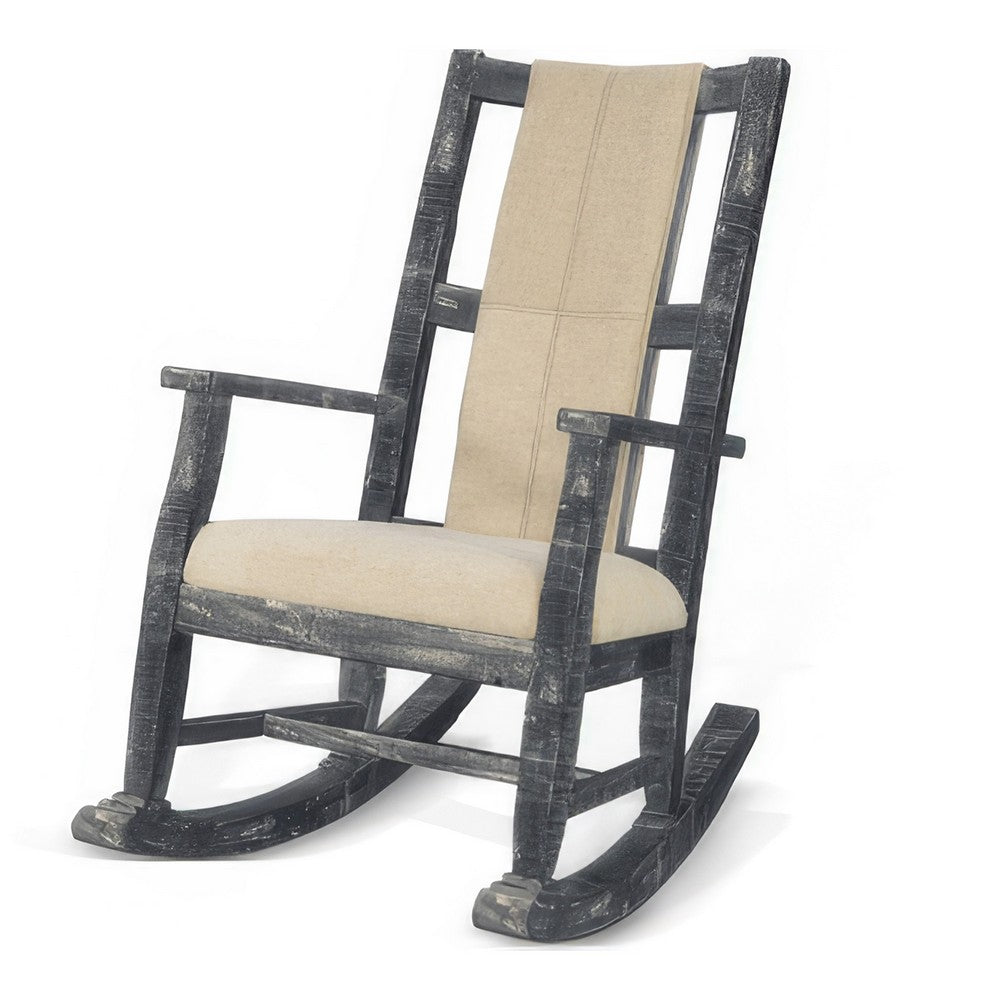 Benjara Rena Rocking Chair, Cushion Seat And Back, Black Mahogany Mindy Wood