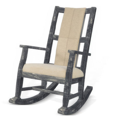 Benjara Rena Rocking Chair, Cushion Seat And Back, Black Mahogany Mindy Wood