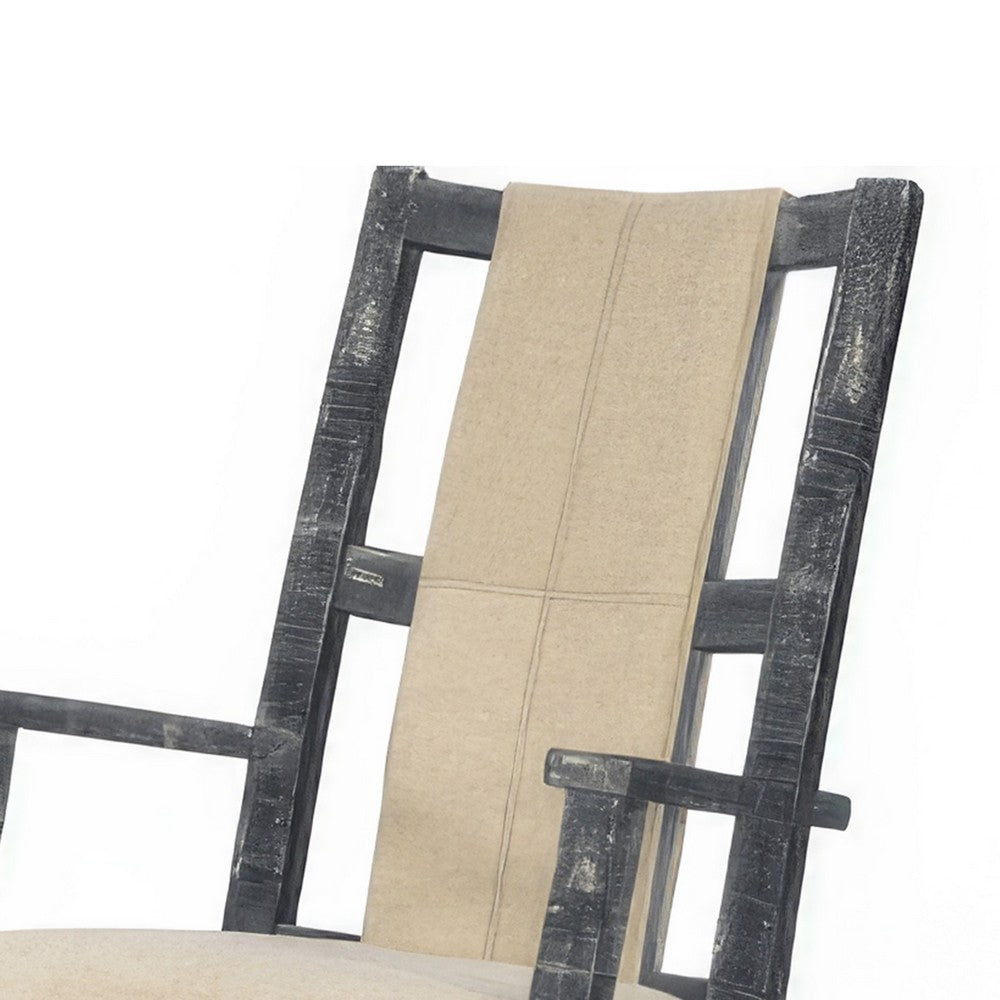 Benjara Rena Rocking Chair, Cushion Seat And Back, Black Mahogany Mindy Wood