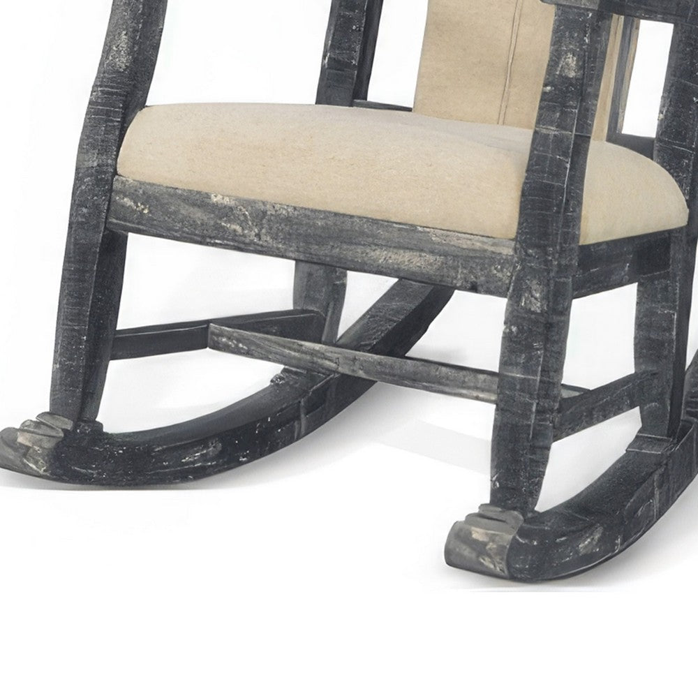Benjara Rena Rocking Chair, Cushion Seat And Back, Black Mahogany Mindy Wood