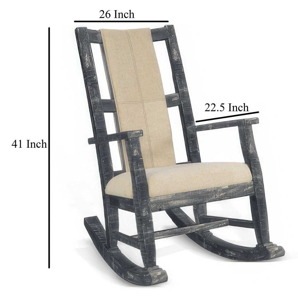 Benjara Rena Rocking Chair, Cushion Seat And Back, Black Mahogany Mindy Wood