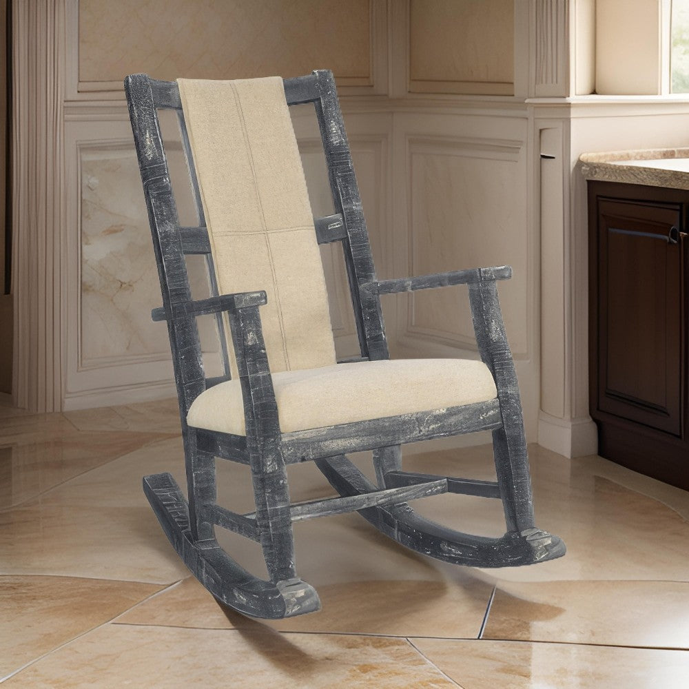 Benjara Rena Rocking Chair, Cushion Seat And Back, Black Mahogany Mindy Wood