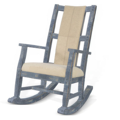 Benjara Rena Rocking Chair, Cushion Seat And Back, Blue Mahogany Mindy Wood