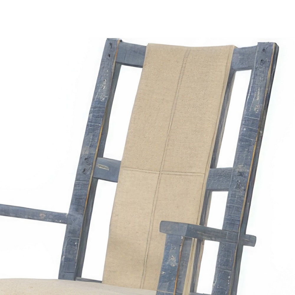 Benjara Rena Rocking Chair, Cushion Seat And Back, Blue Mahogany Mindy Wood