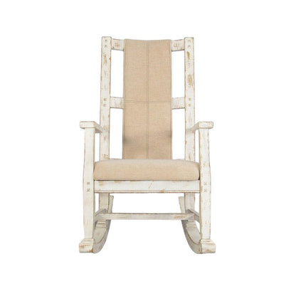 Benjara Rena Rocking Chair, Cushion Seat And Back, White Mahogany Mindy Wood
