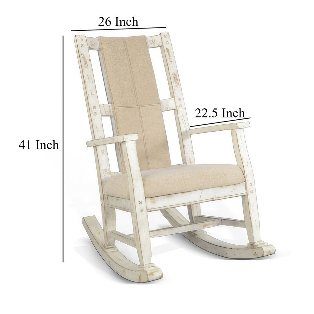 Benjara Rena Rocking Chair, Cushion Seat And Back, White Mahogany Mindy Wood