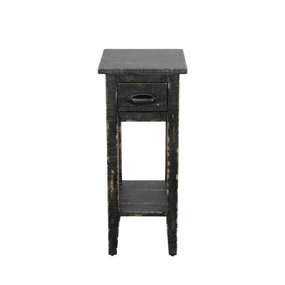 Benjara Rena Chairside Table w Drawer And Shelf, 14 Inch Black Mahogany Wood