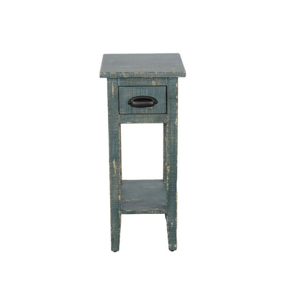 Benjara Rena Chairside Table, Drawer And Shelf, 14 Inch Green Mahogany Wood