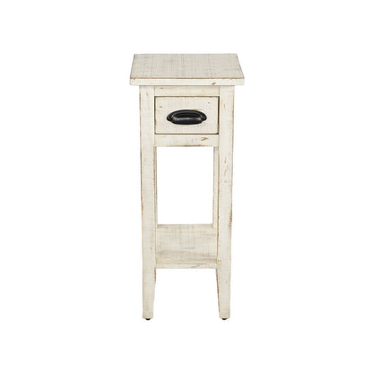 Benjara Rena Chairside Table, Drawer And Shelf, 14 Inch White Mahogany Wood