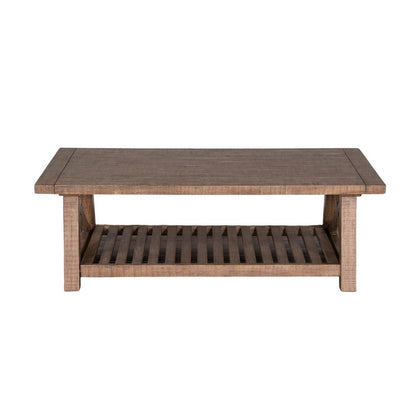 Benjara Anva Coffee Table, Light Brown Mahogany, Shelf, Rectangular 52 Inch