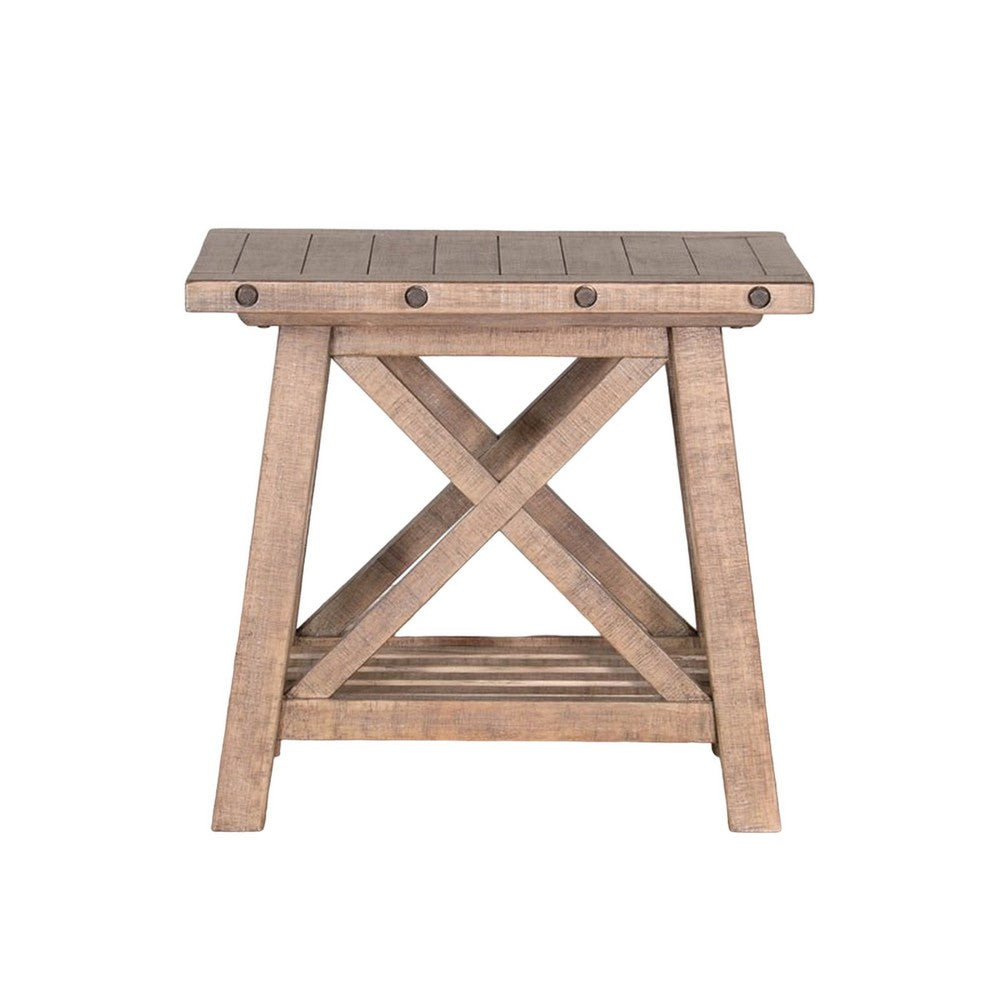 Benjara Anva Accent Chairside Table, Light Brown Mahogany, Rectangular 28 Inch
