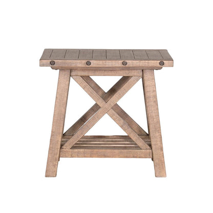Benjara Anva Accent Chairside Table, Light Brown Mahogany, Rectangular 28 Inch