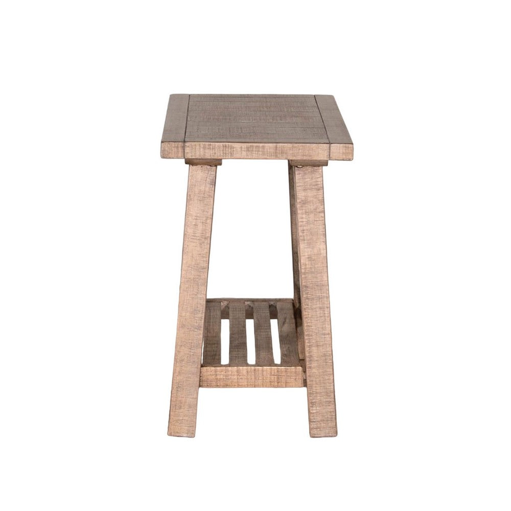 Benjara Anva Accent Chairside Table, Light Brown Mahogany, Rectangular 28 Inch