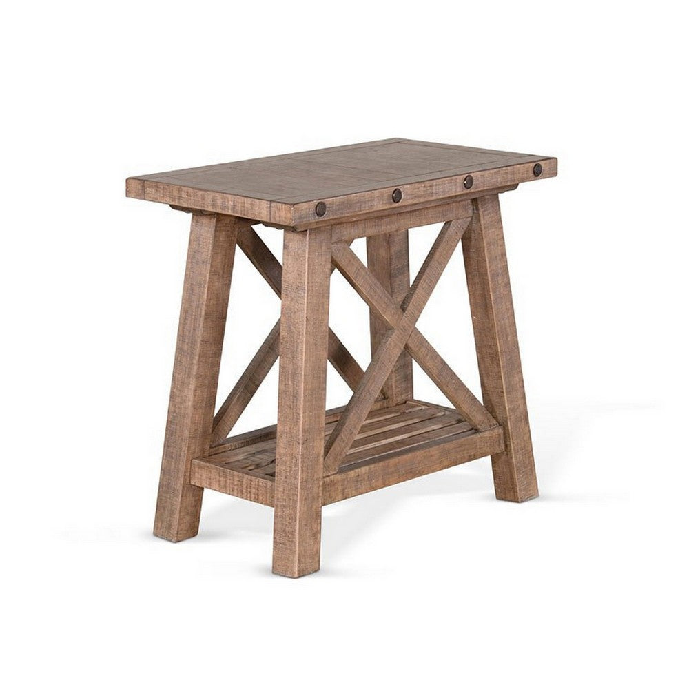 Benjara Anva Accent Chairside Table, Light Brown Mahogany, Rectangular 28 Inch