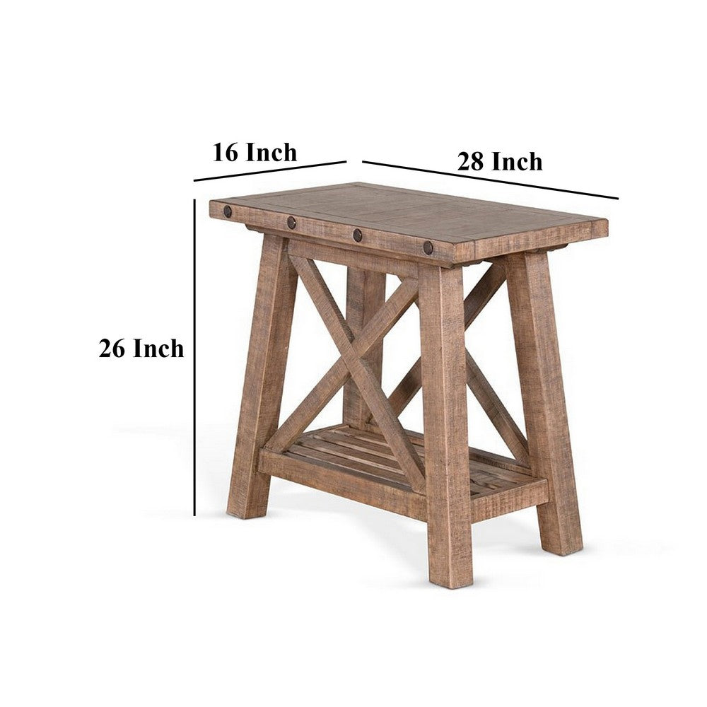 Benjara Anva Accent Chairside Table, Light Brown Mahogany, Rectangular 28 Inch