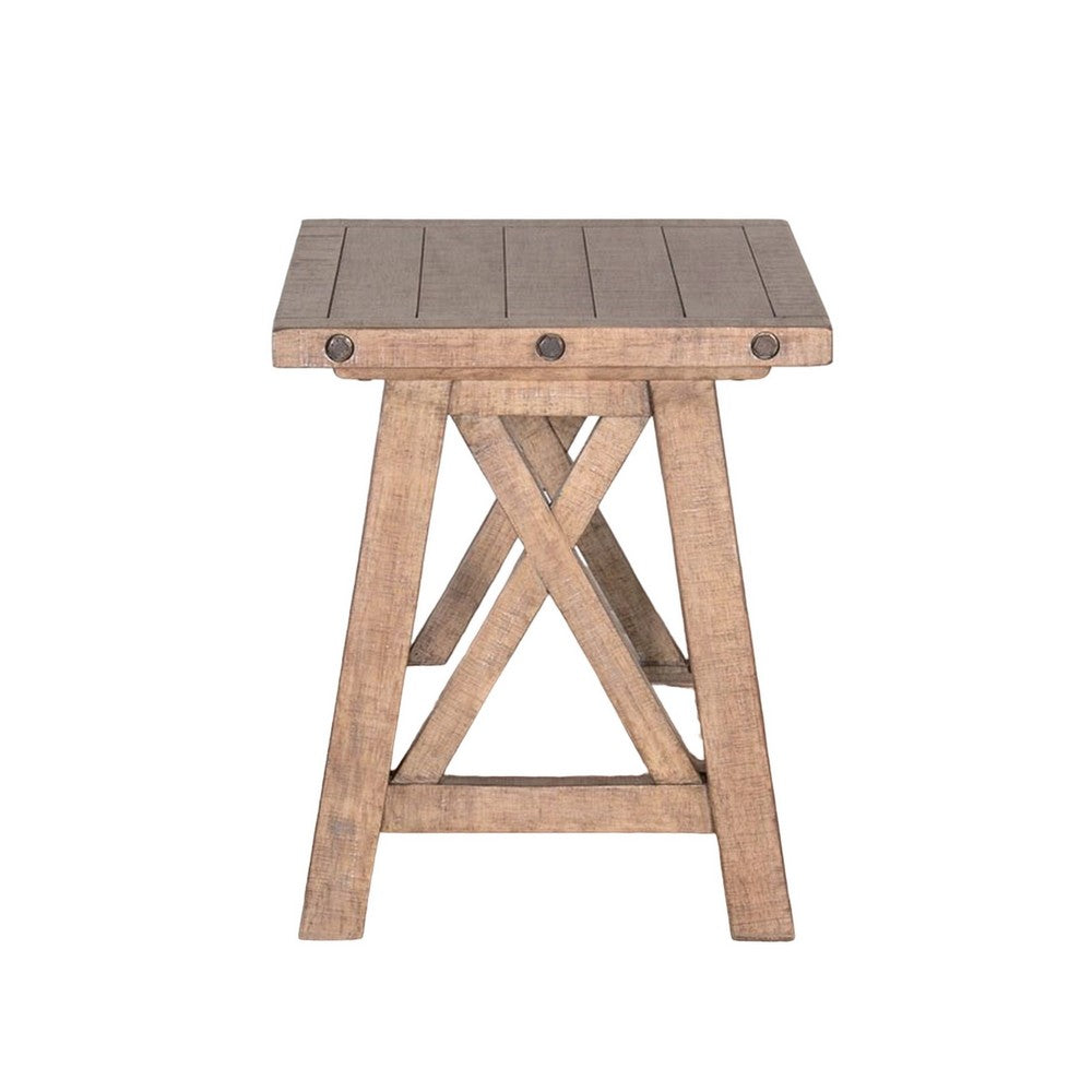 Benjara Anva End Table, Light Brown Mahogany, Shelf, Rectangular 24 Inch