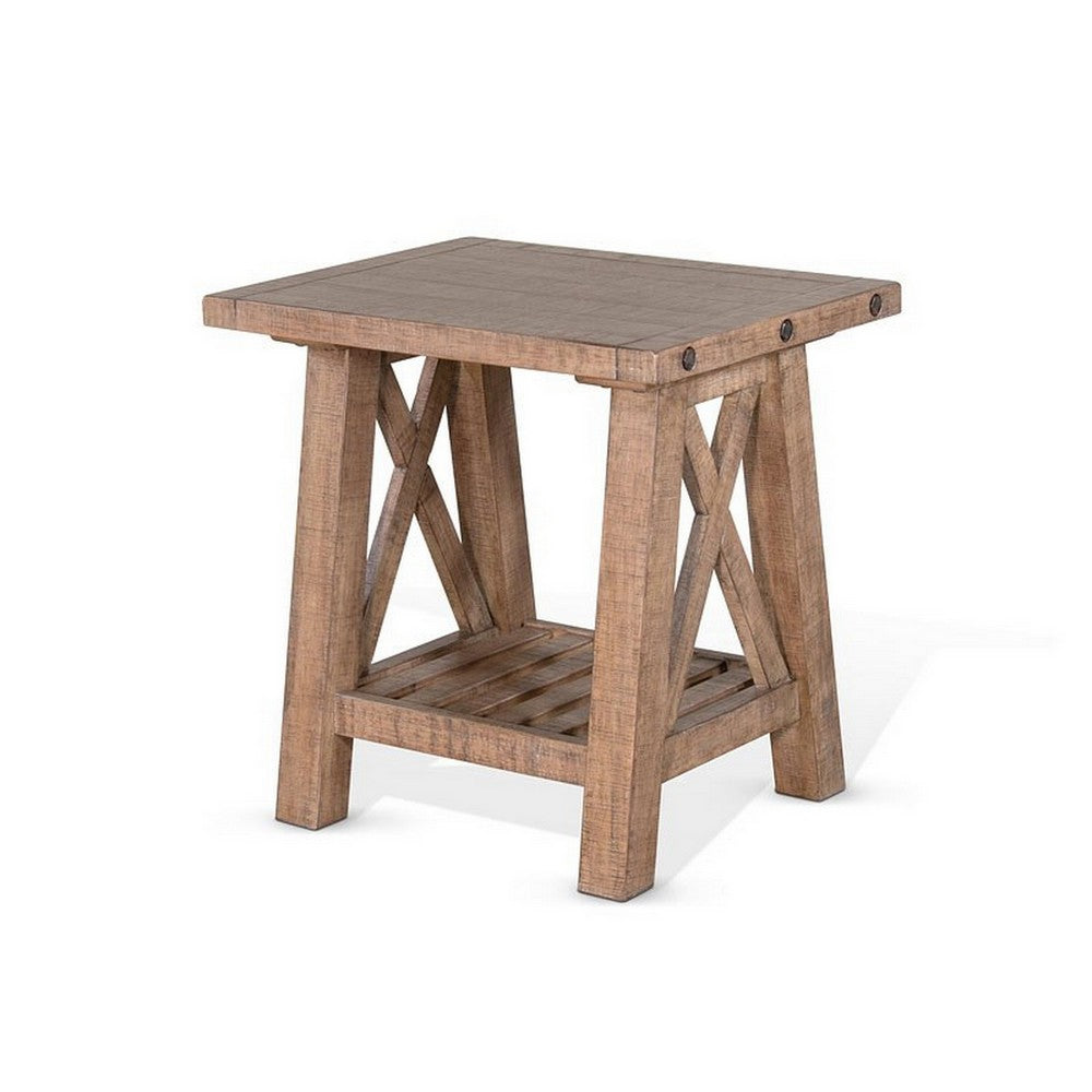 Benjara Anva End Table, Light Brown Mahogany, Shelf, Rectangular 24 Inch