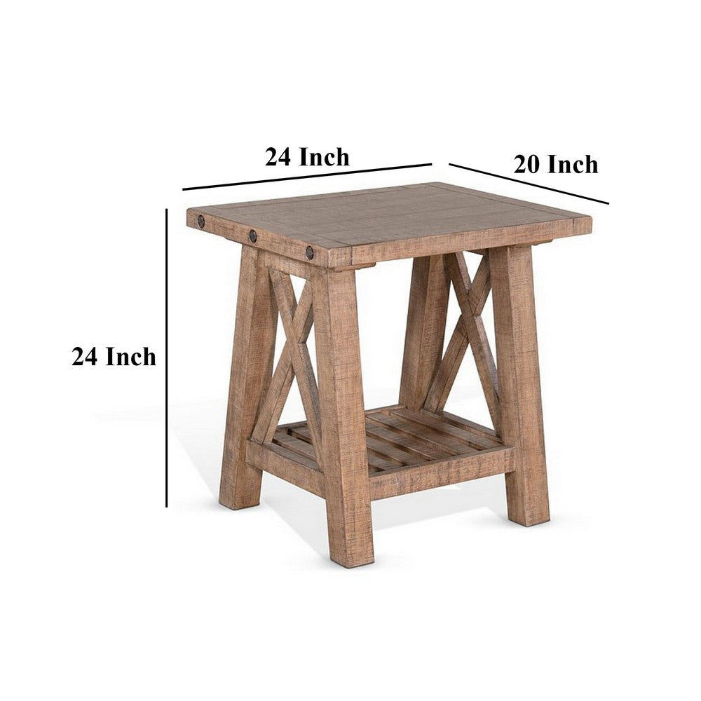 Benjara Anva End Table, Light Brown Mahogany, Shelf, Rectangular 24 Inch