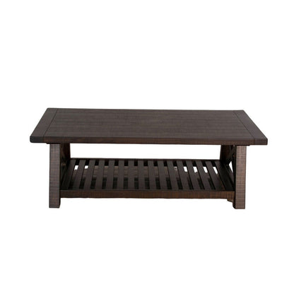 Benjara Anva Coffee Table, Dark Brown Mahogany, Shelf, Rectangular 52 Inch