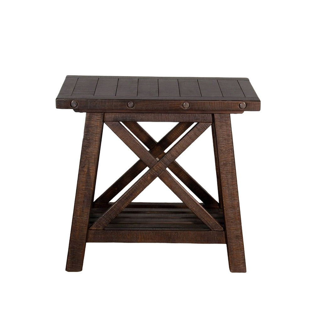 Benjara Anva Accent Chairside Table, Dark Brown Mahogany, Rectangular 28 Inch