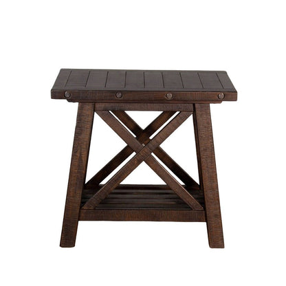 Benjara Anva Accent Chairside Table, Dark Brown Mahogany, Rectangular 28 Inch