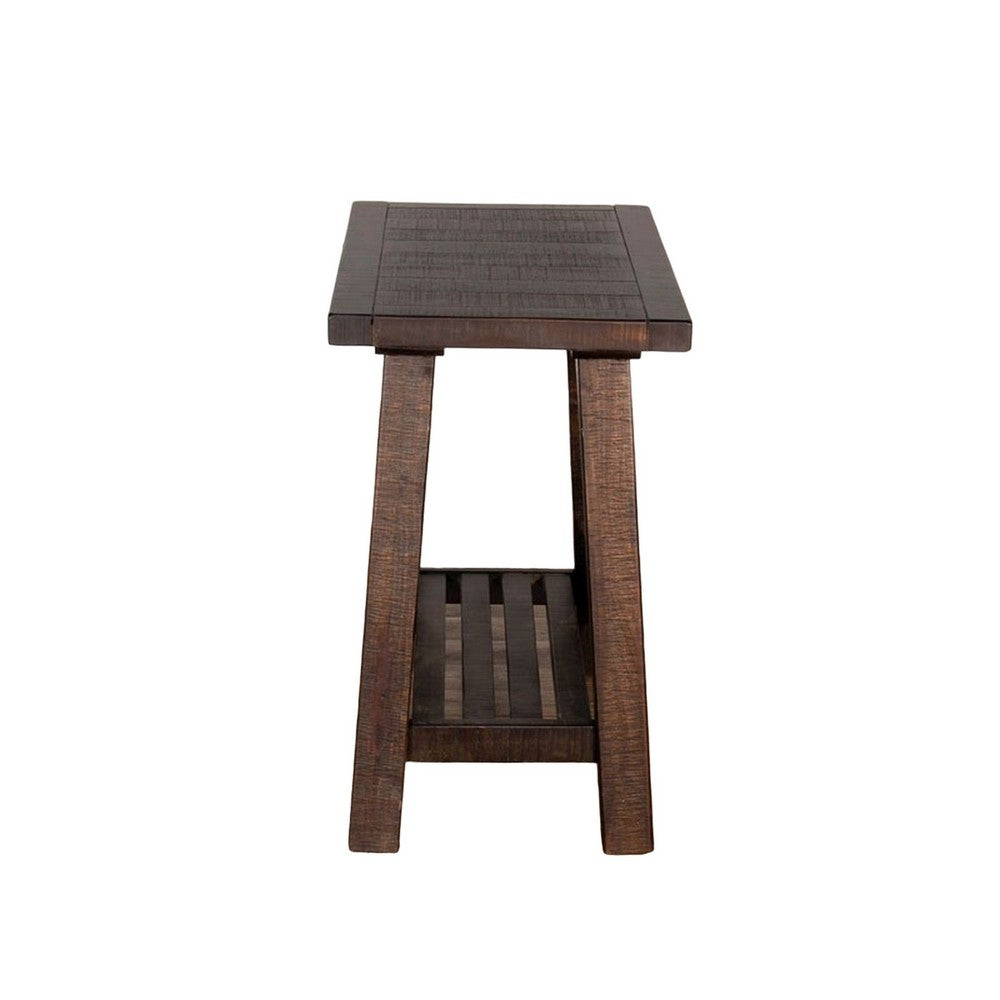 Benjara Anva Accent Chairside Table, Dark Brown Mahogany, Rectangular 28 Inch