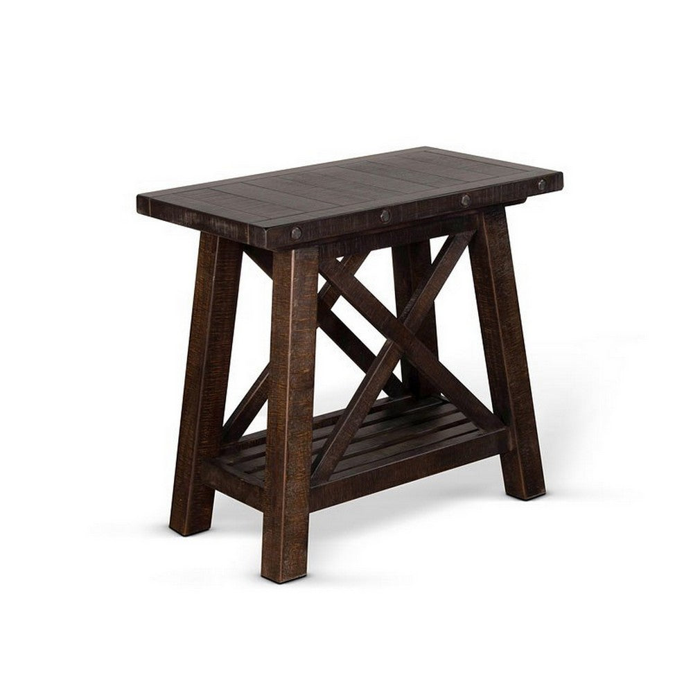 Benjara Anva Accent Chairside Table, Dark Brown Mahogany, Rectangular 28 Inch