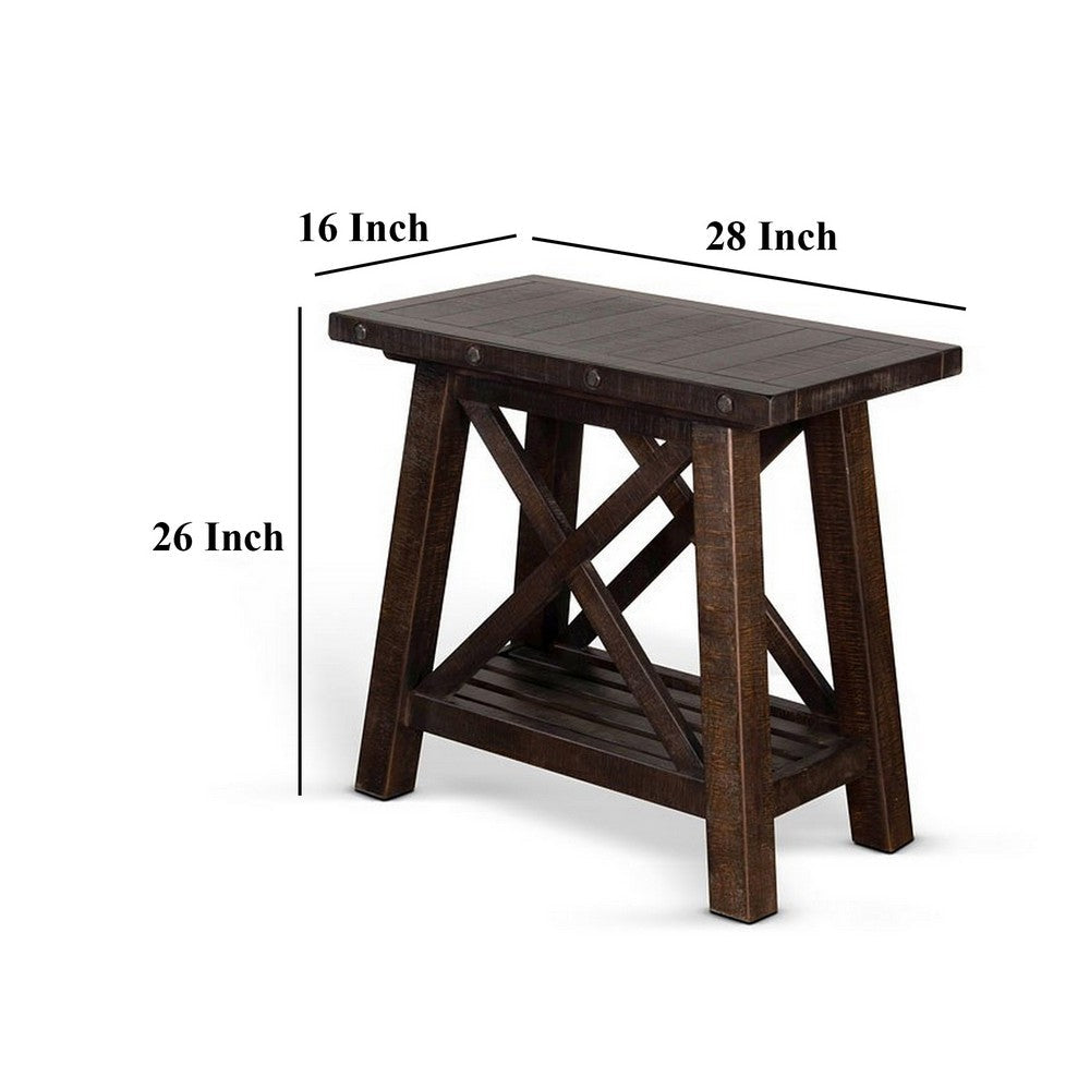 Benjara Anva Accent Chairside Table, Dark Brown Mahogany, Rectangular 28 Inch