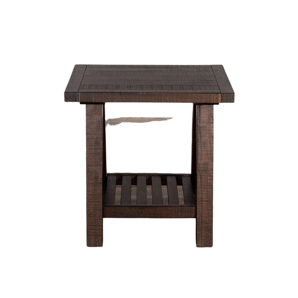 Benjara Anva Side End Table, Dark Brown Mahogany, Shelf, Rectangular 24 Inch