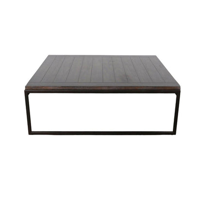 Benjara Lery Coffee Table, Dark Brown 50 Inch Square Wood Top, Black Metal